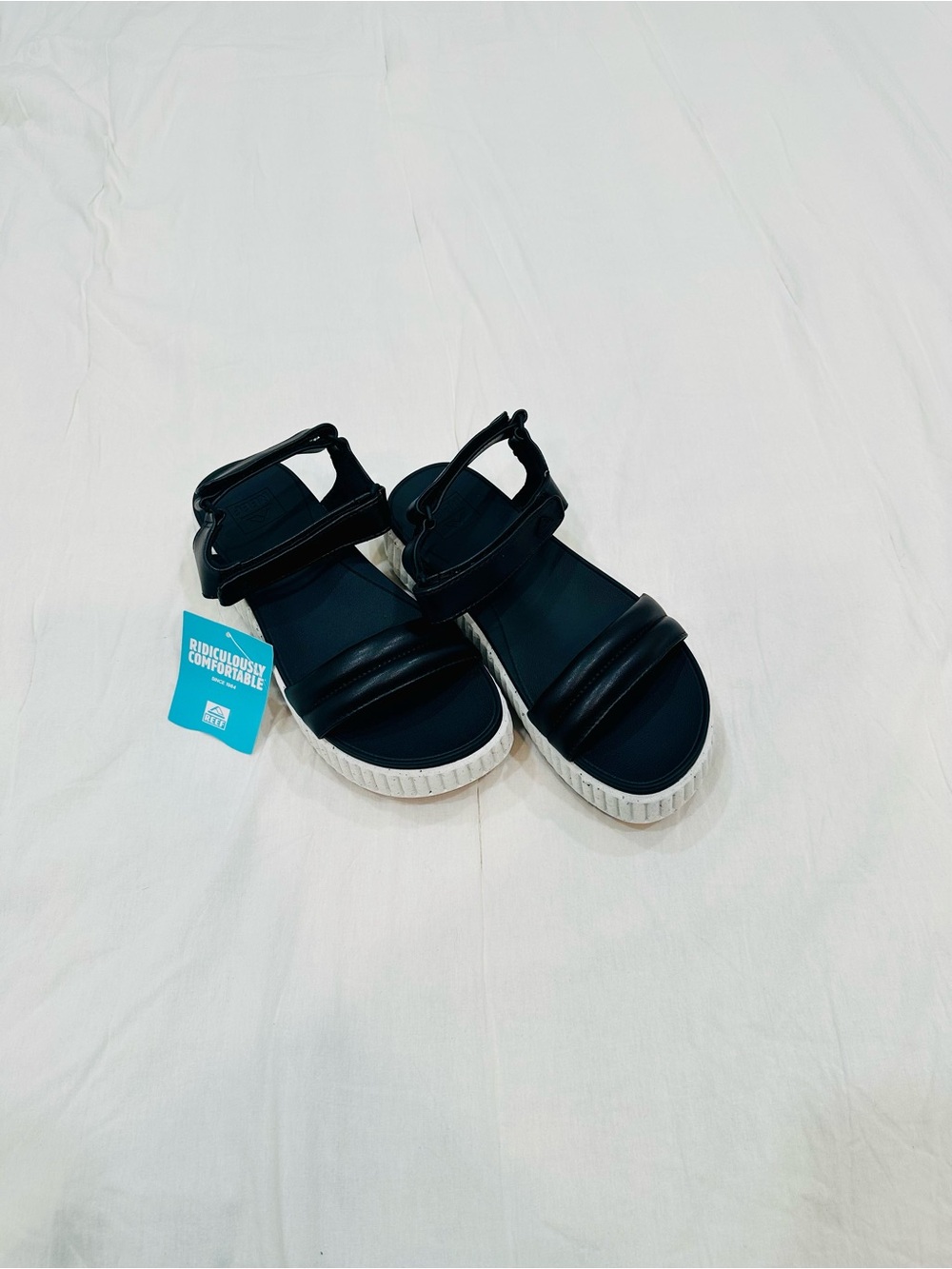 Reef Women’s  Black Sandals with White Platform Sole